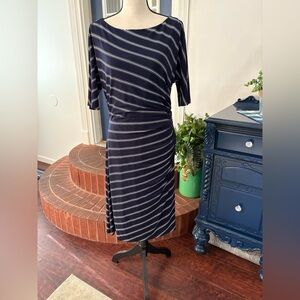 Ralph Lauren Elegant Navy Striped Asymmetrical Dress Size 16